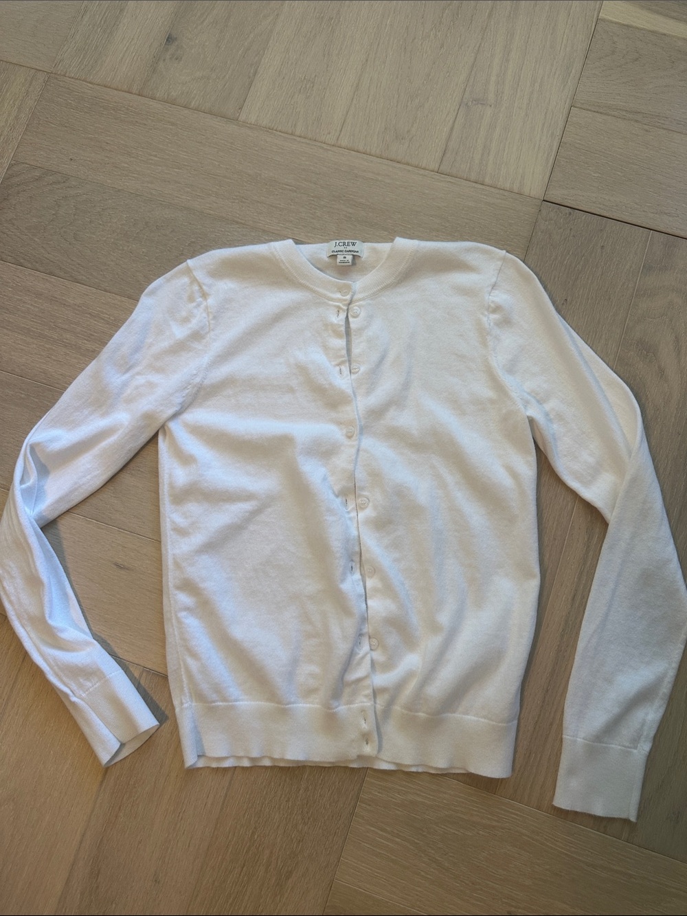 J. Crew White Button-Front Crewneck Cardigan